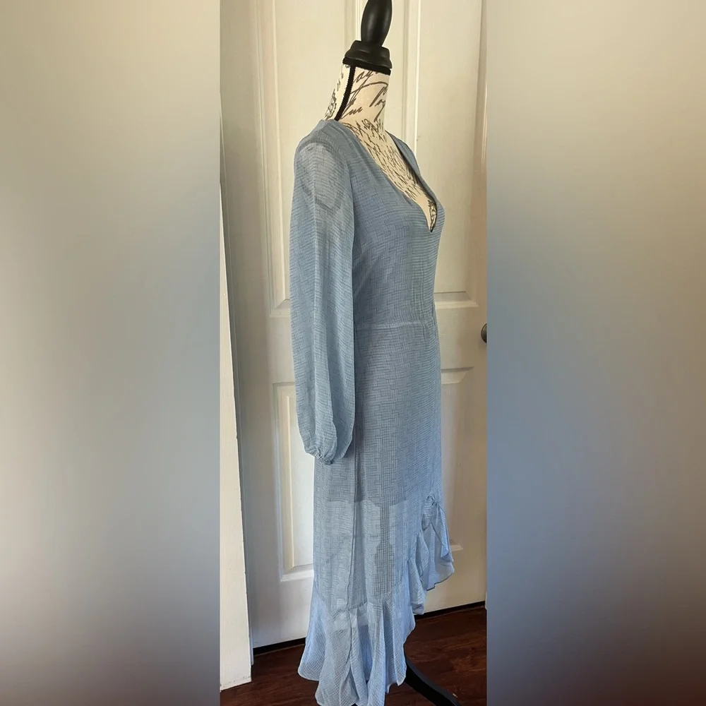 NWOT Light Blue Overlay Sheer Dress, by NSR, Hi low, Sheer Long sleeves, Medium - Picture 4 of 15